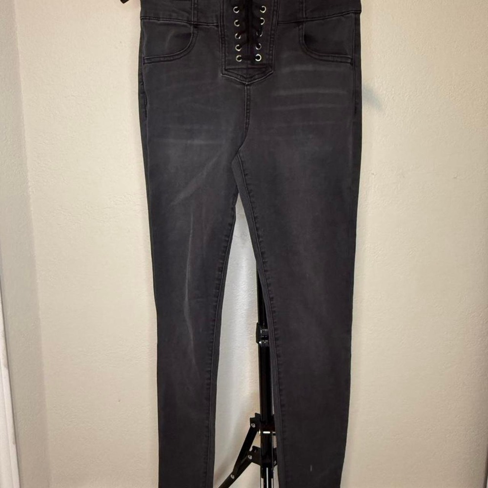 Juicy Couture black lace-up jeans with lace-up front detail, size 28